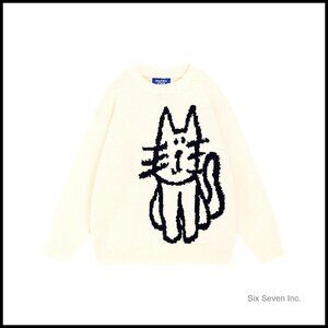 Oversized Pullover Sweater Cute Printed Unisex Fall Winter Chic Casual Tops